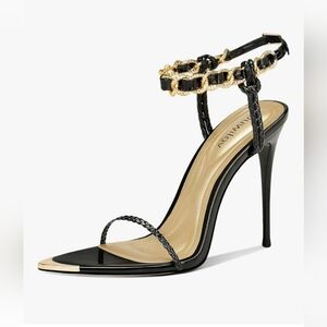 NEW Amazon Heels Size 8.5 (8) Blk/Gld Patent Pointed Toe Stiletto Chain Pumps